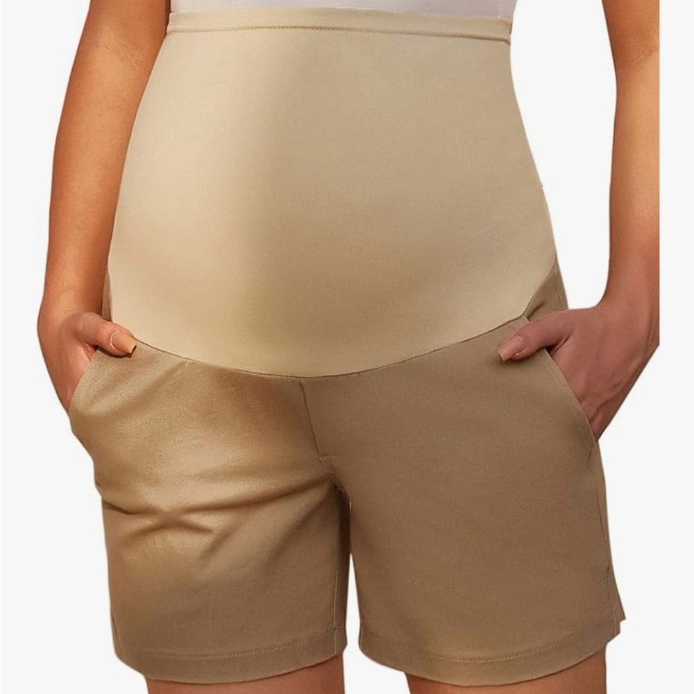 Women’s Casual Twill Maternity Shorts - Tan